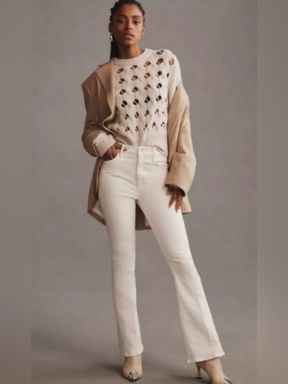 MOTHER High Waisted Weekender Skimp Antique White Flare Jeans NWT 28
